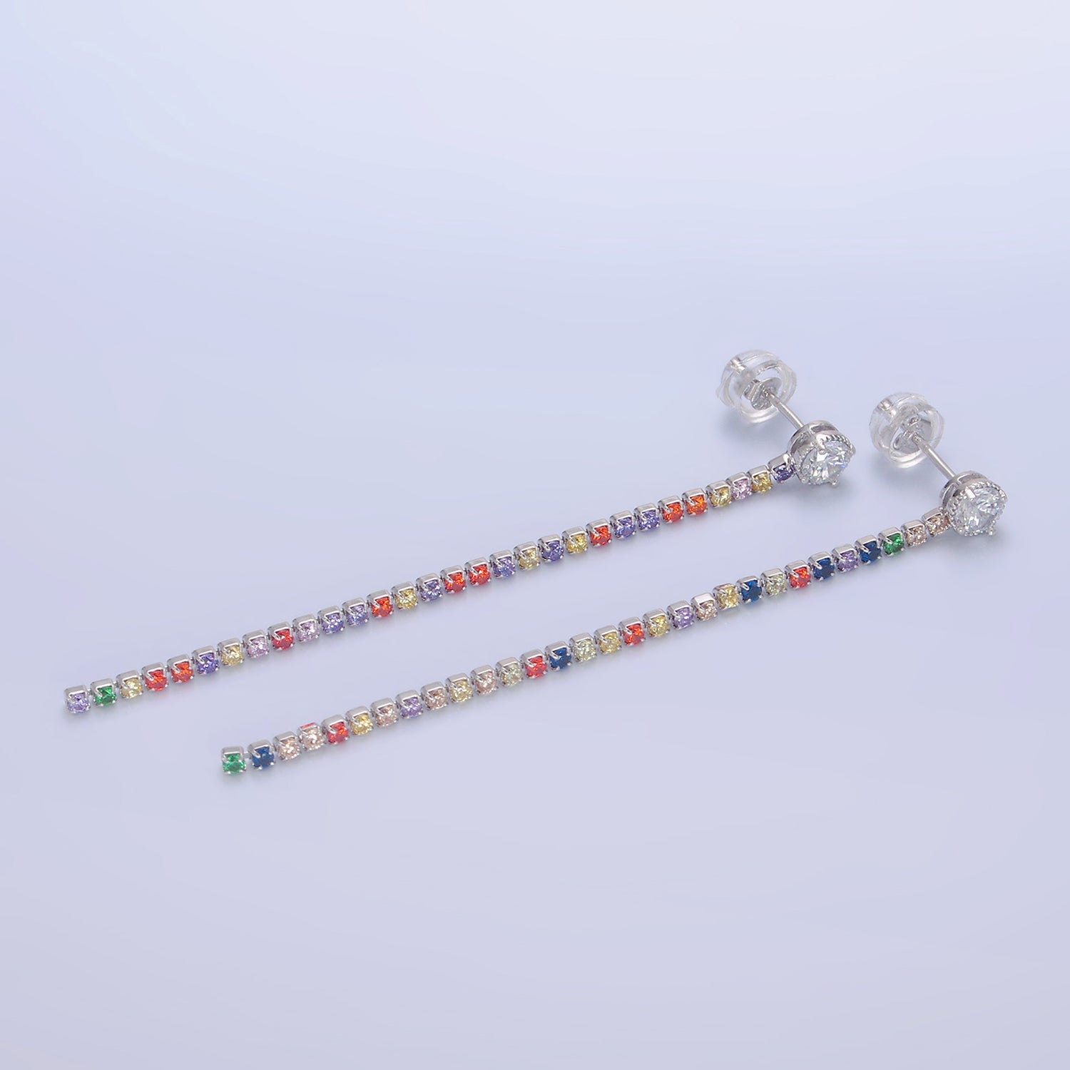 Silver Dainty Rhodium CZ Stones Dangling EA-0134