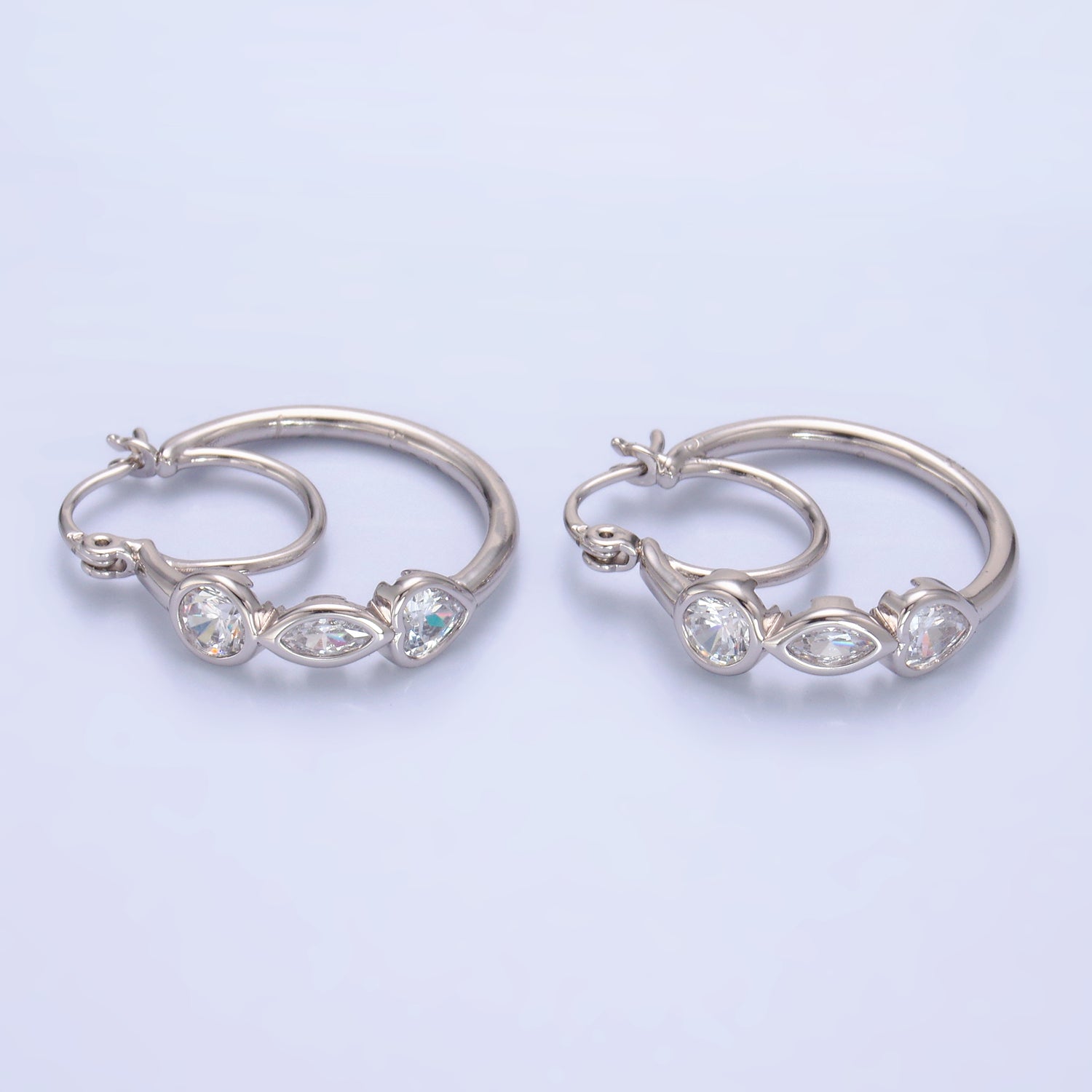 Silver Petite Rhodium CZ Heart Hoops EA-0136