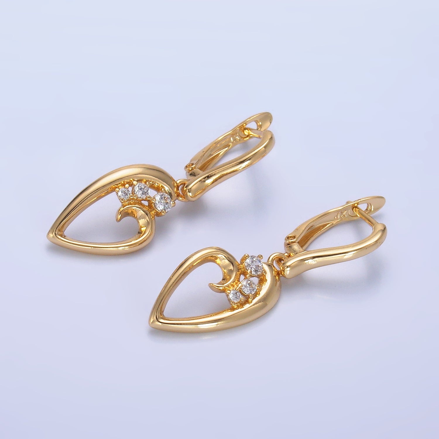 Gold Petite Gold CZ Heart Dangling EA-0141