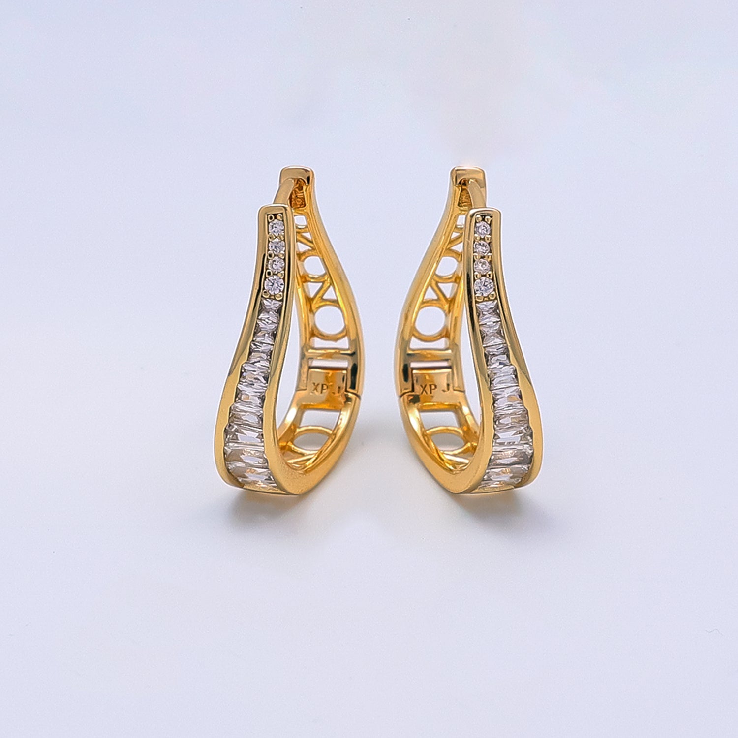 Gold Statement Gold CZ Baguette Hoops EA-0145