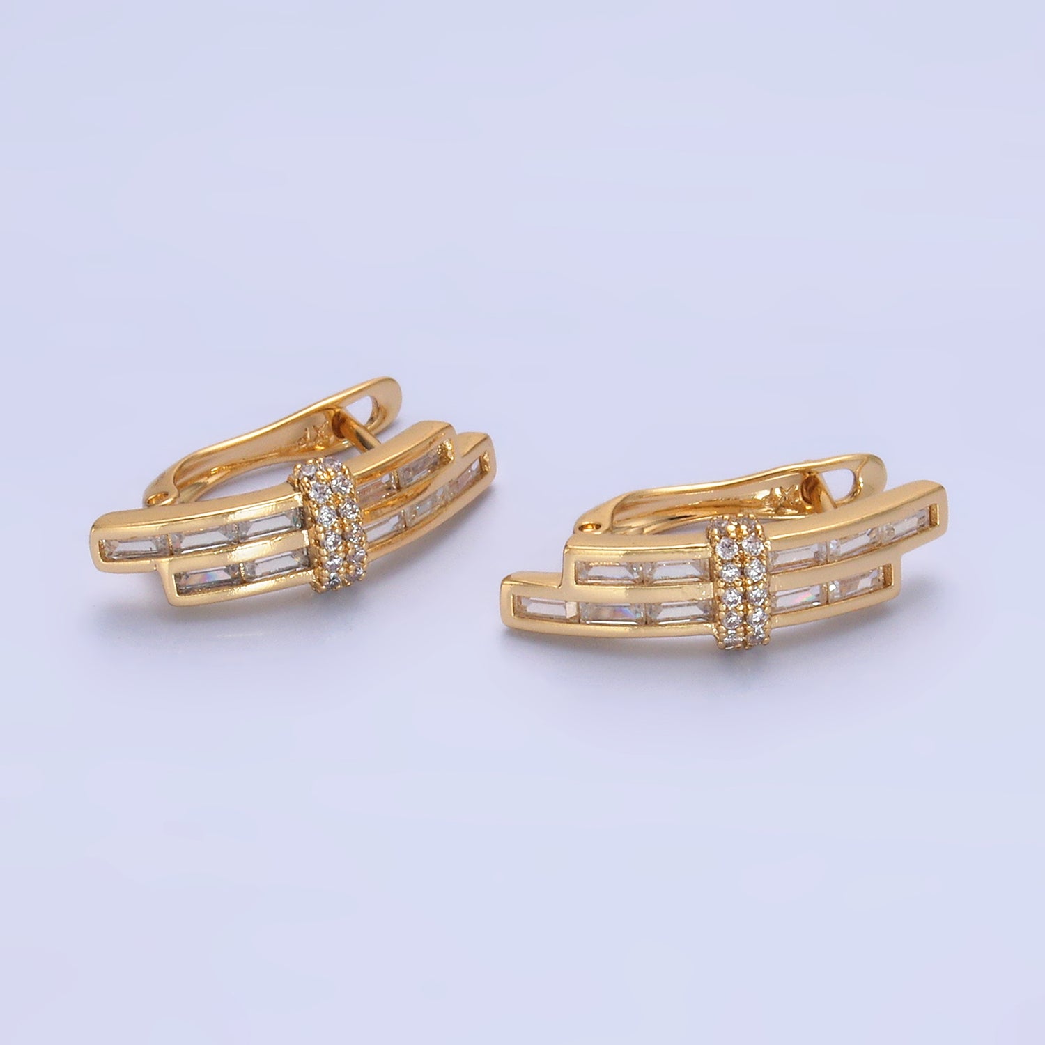 Gold Minimalist Gold CZ Baguette Huggies EA-0146