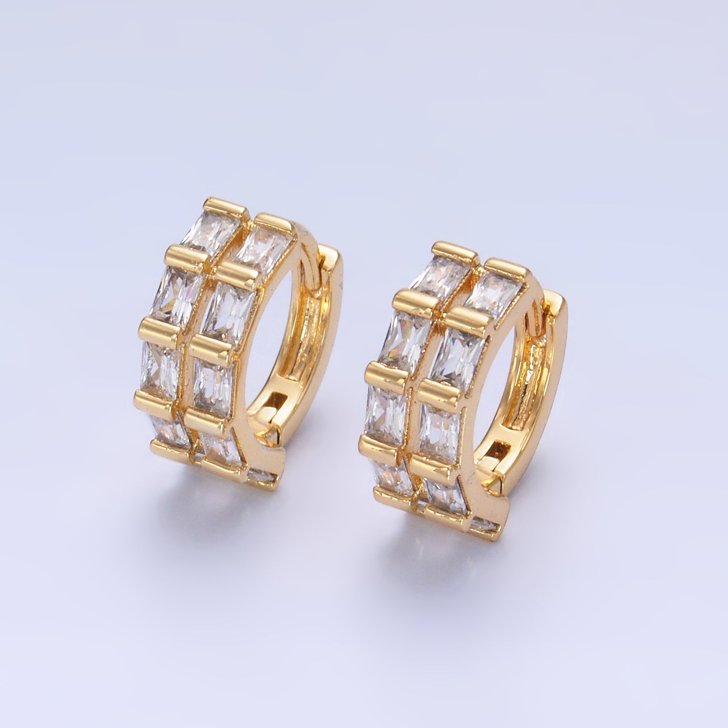 Gold Minimalist Gold CZ Baguette Huggies EA-0148