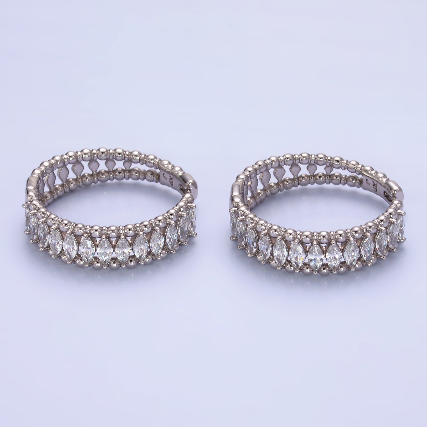 Silver Classic Rhodium CZ Marquise Huggies EA-0149
