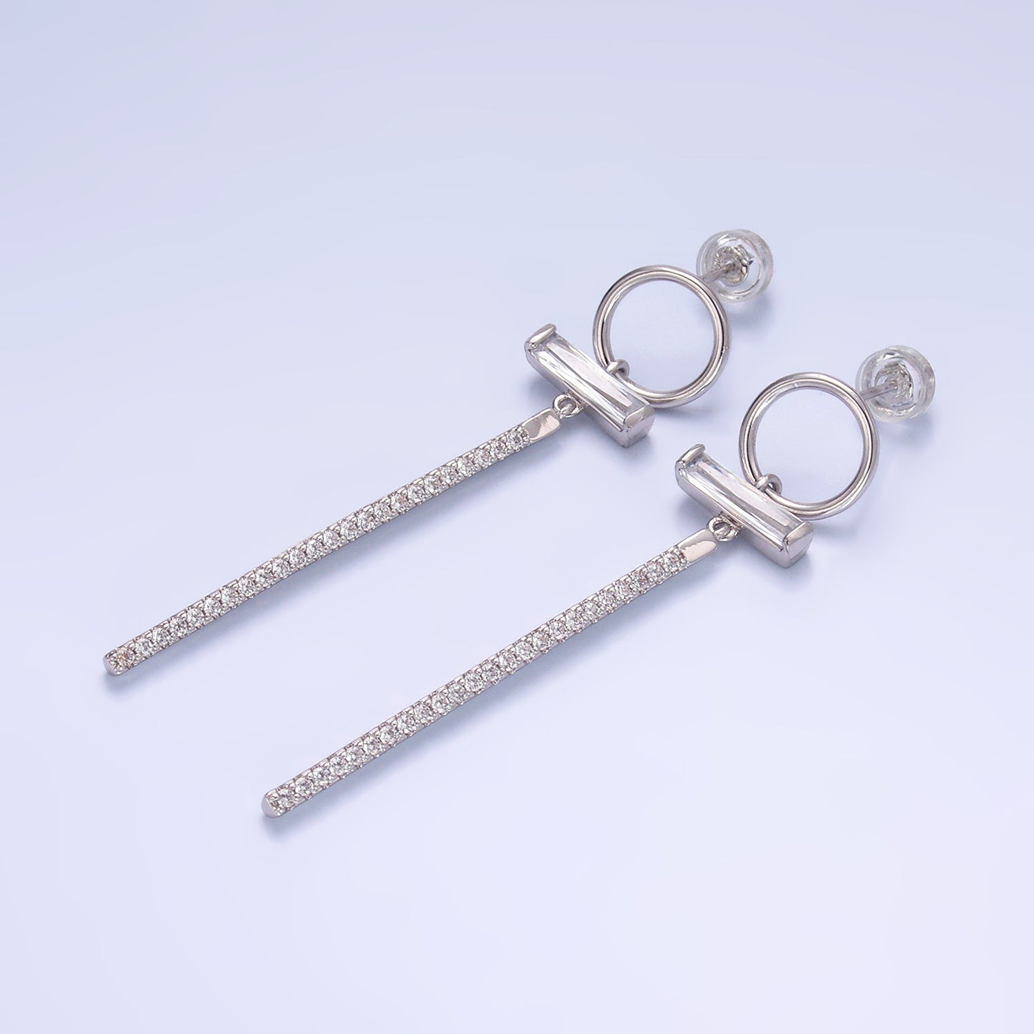 Silver Classic Rhodium CZ Vintage Dangling EA-0150