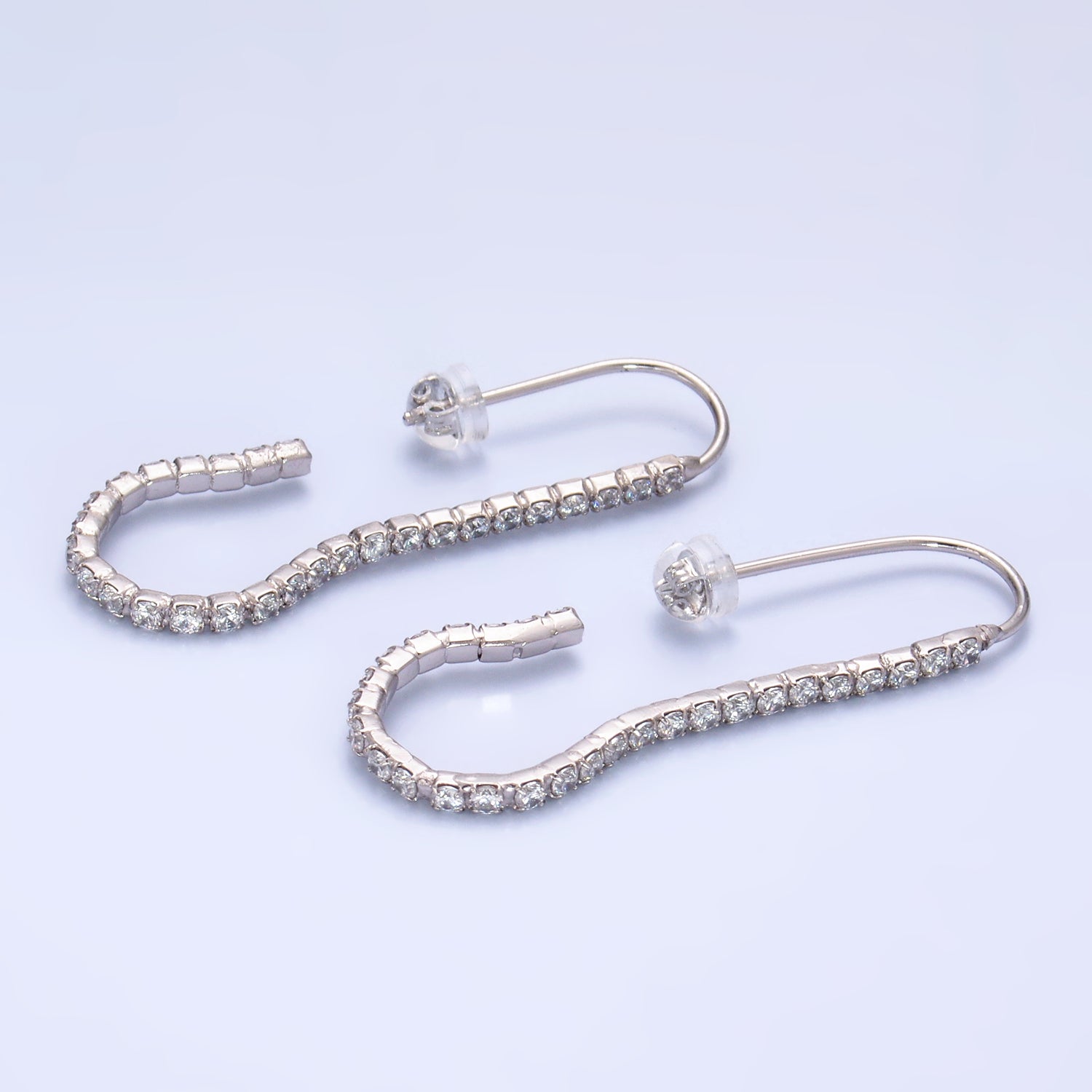 Silver Classic Rhodium CZ Dainty Hook EA-0152