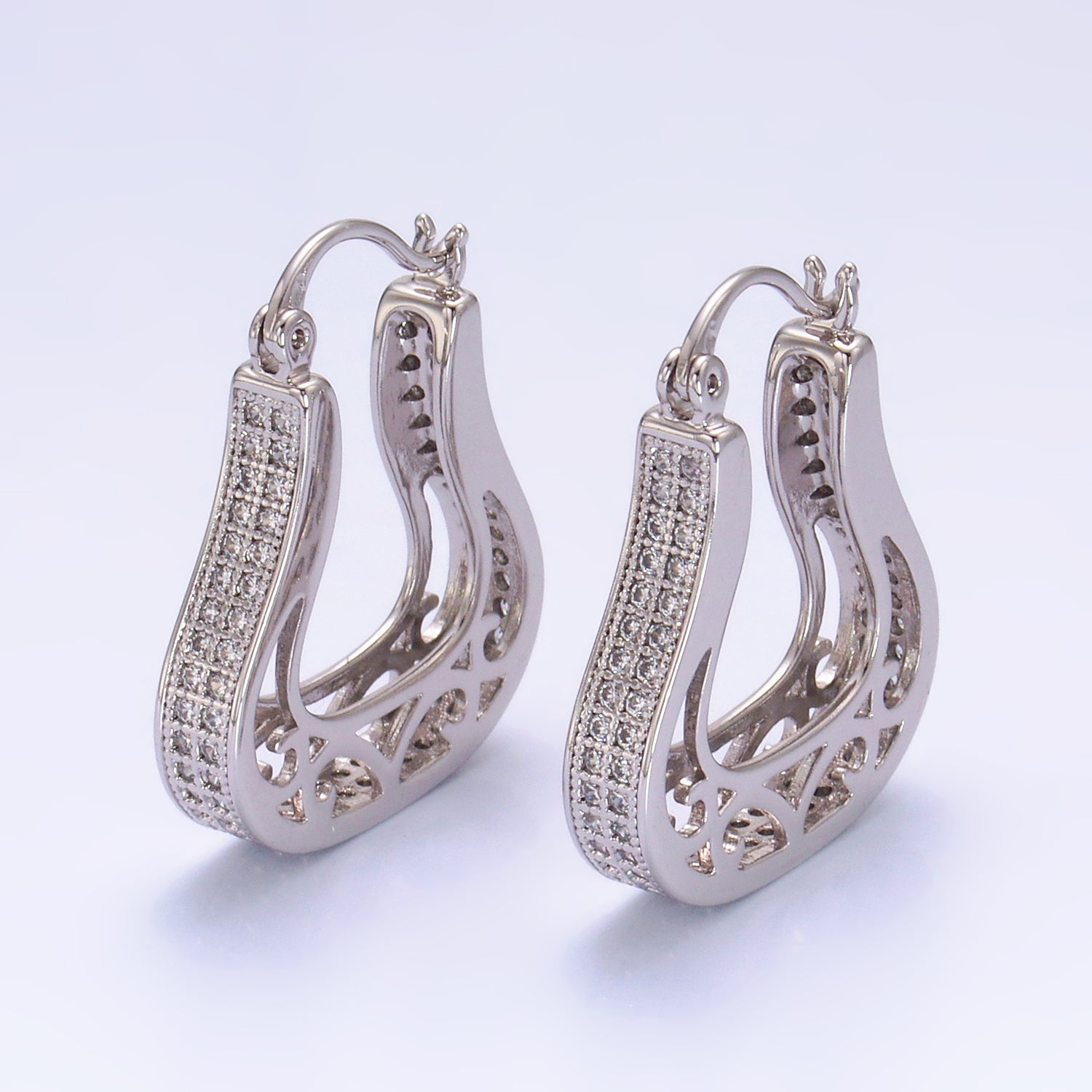 Silver Vintage Rhodium CZ Hoops EA-0153