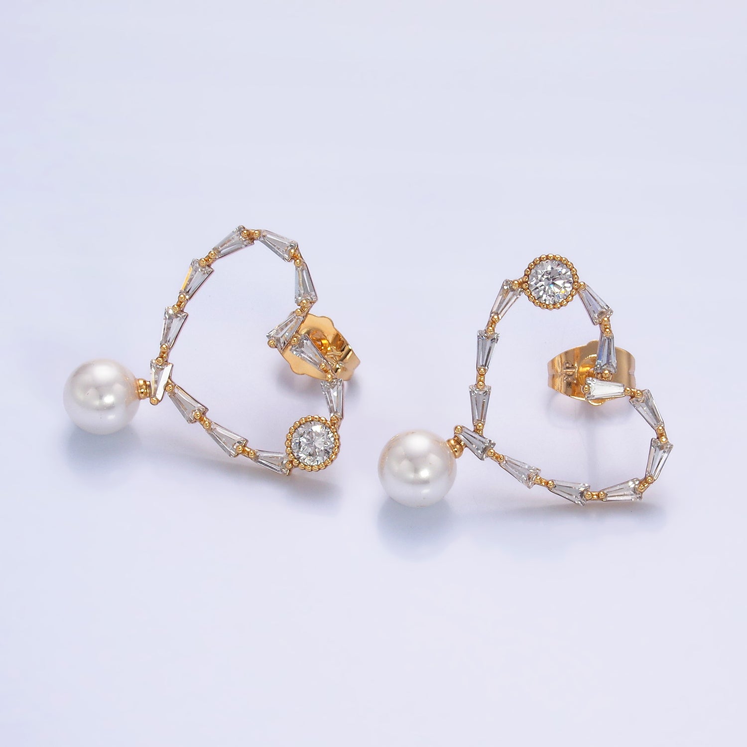 Gold Petite Gold Pearl Heart Studs EA-0164