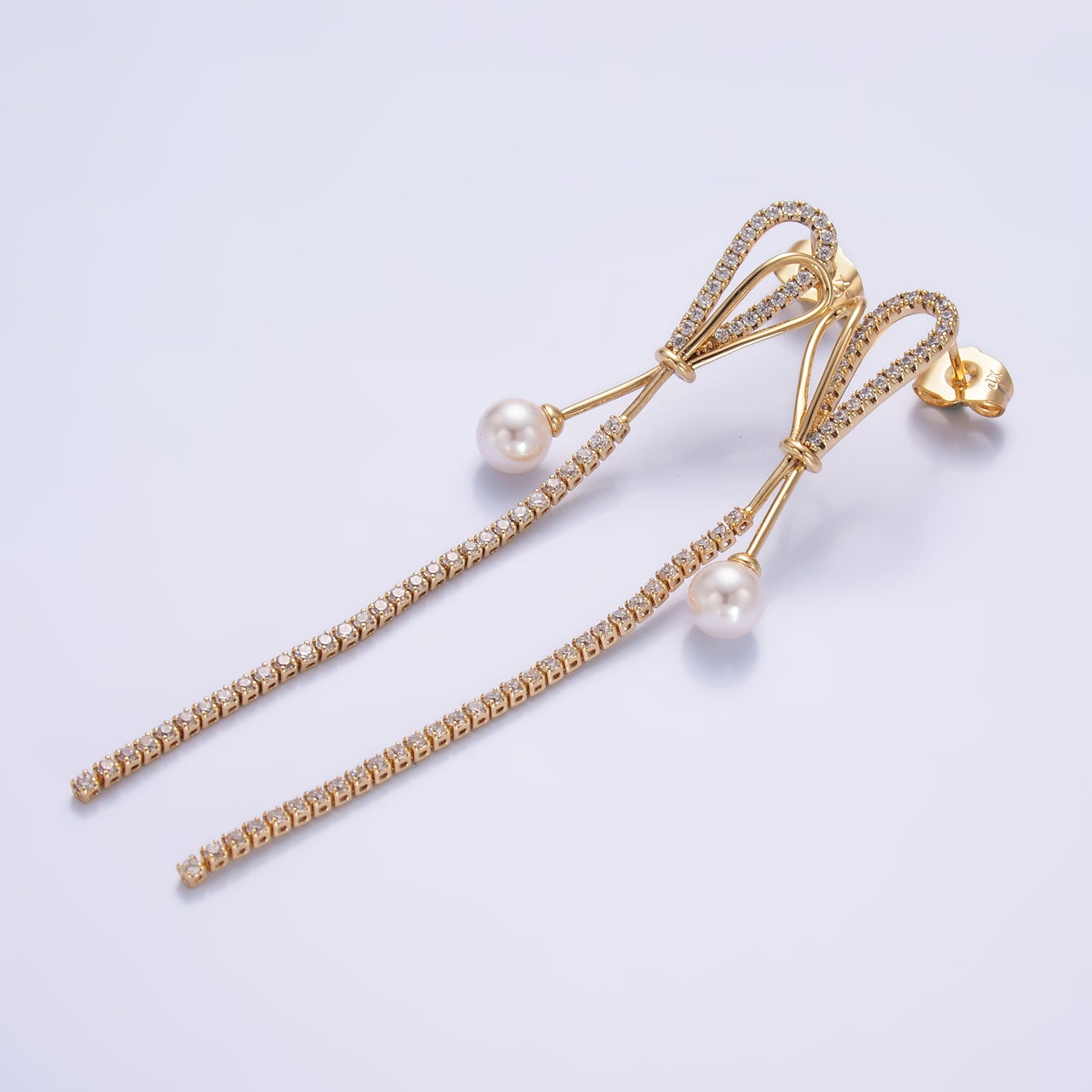 Gold Dainty Gold CZ Bow Dangling EA-0166