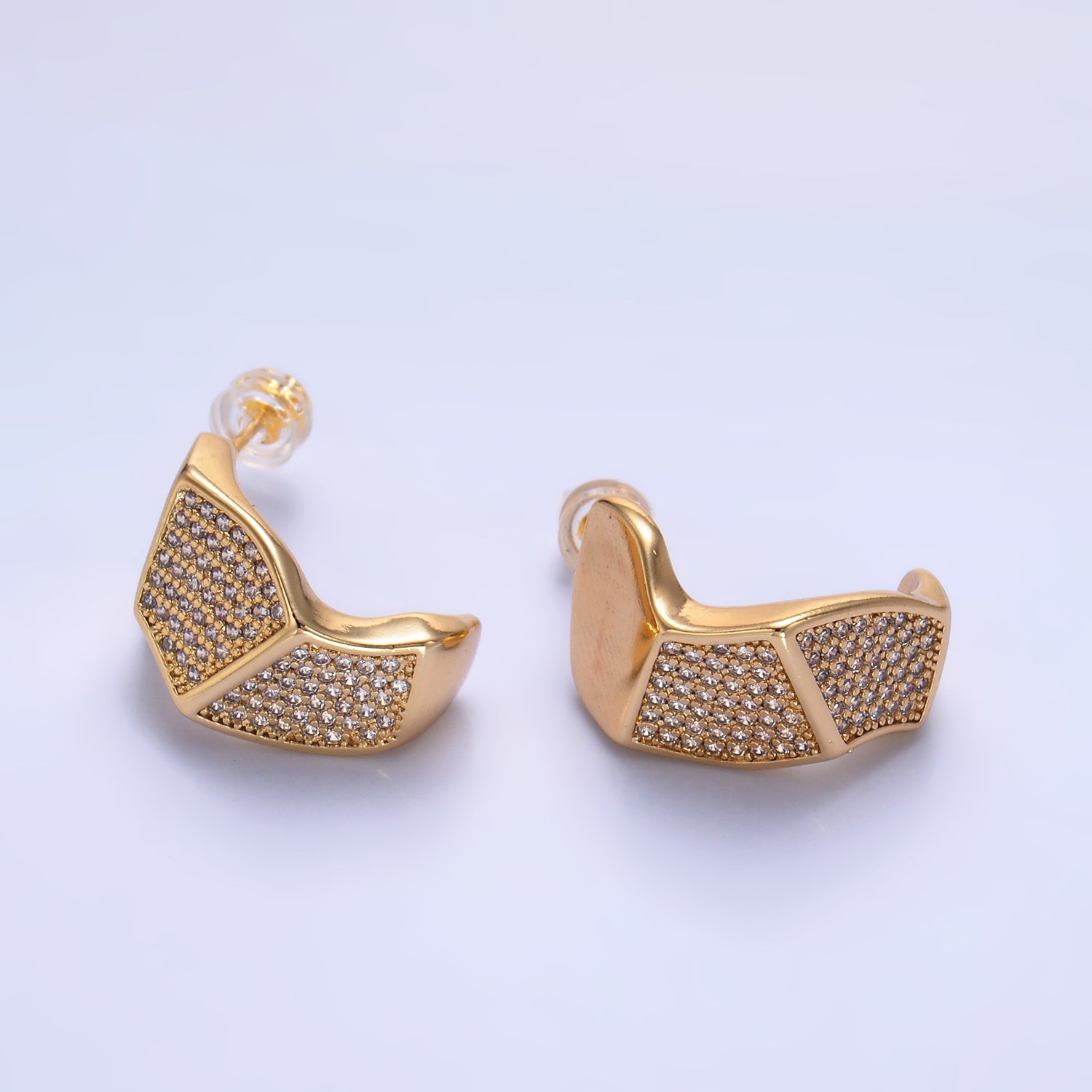 Gold Geometric Gold CZ Statement Posts EA-0173