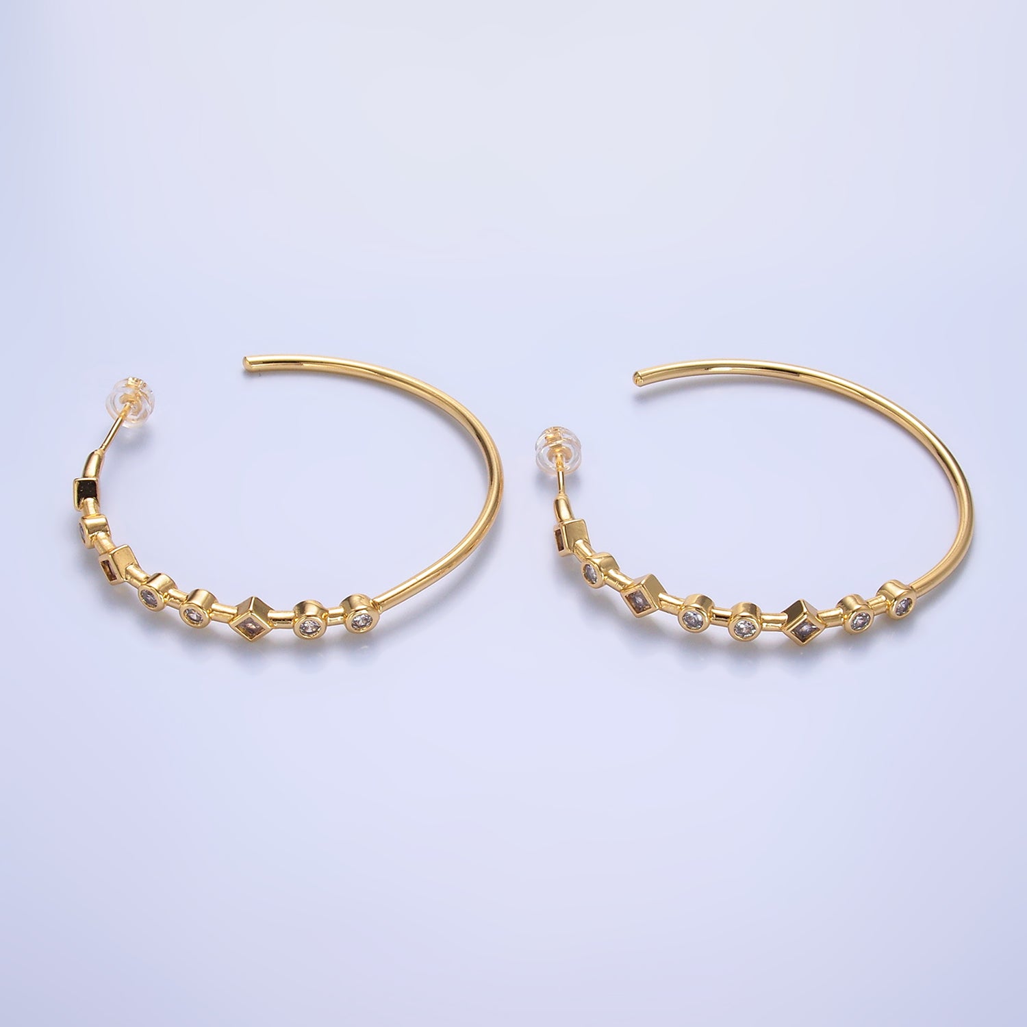 Gold Minimalist Gold CZ Geometric Hoops EA-0179