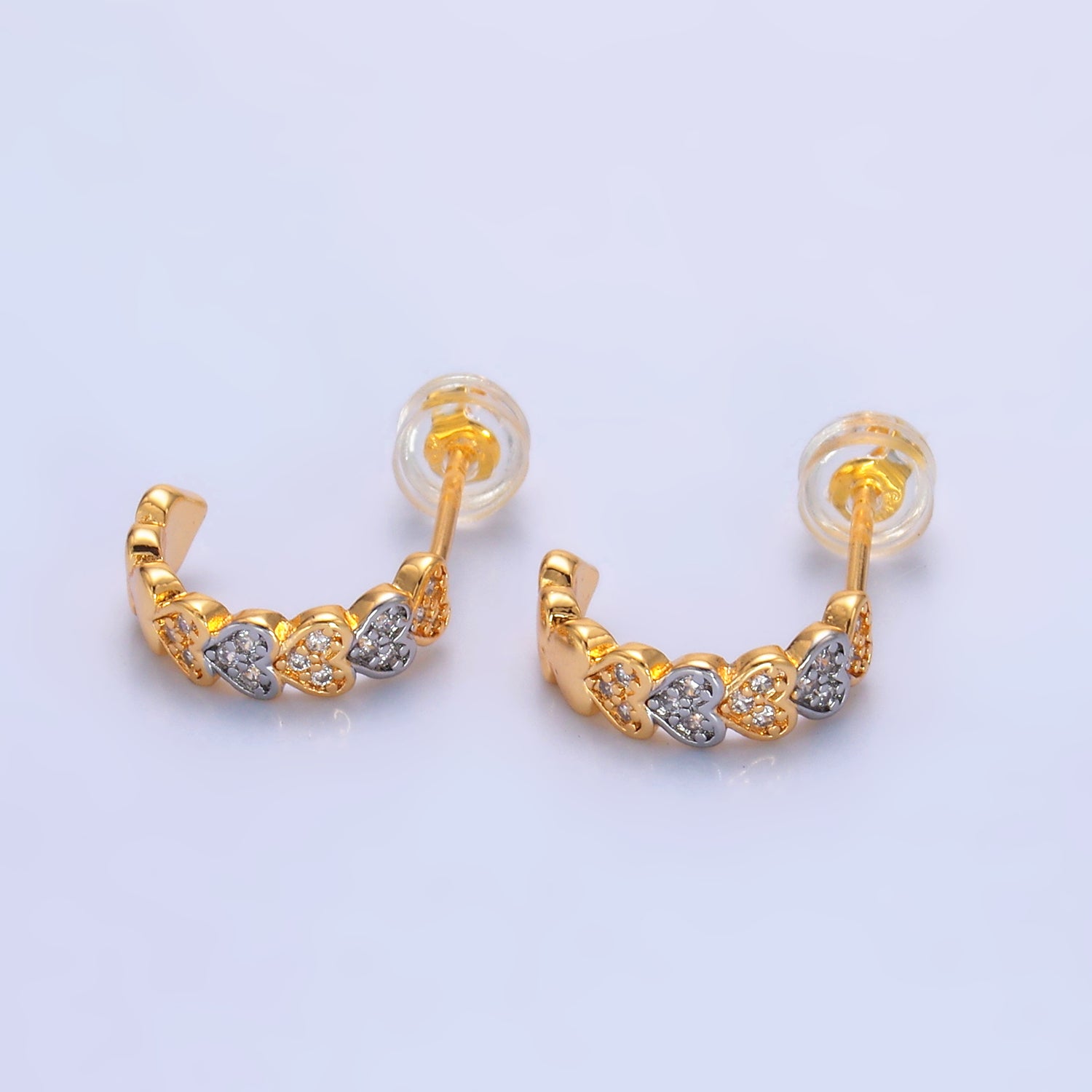 Gold Dainty Gold CZ Heart Posts EA-0237