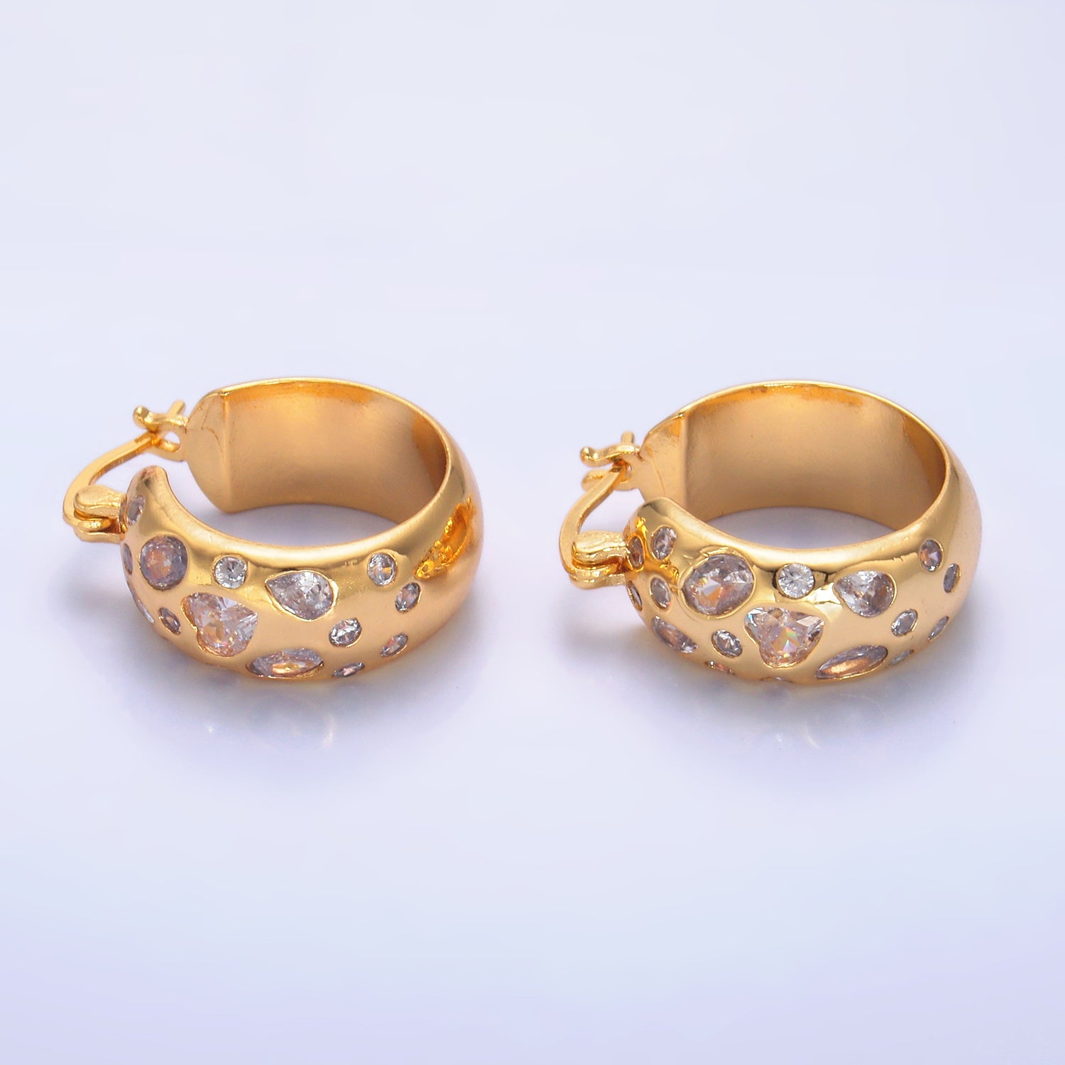 Gold Chunky Gold Or Silver CZ Thick Hoops EA-0242 EA-0243 EA-0244 EA-0245 EA-0246 EA-0247