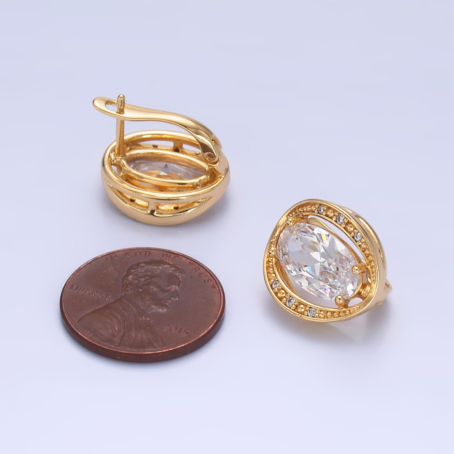 Gold Vintage Gold CZ Oval Diamond Studs Earring-00131