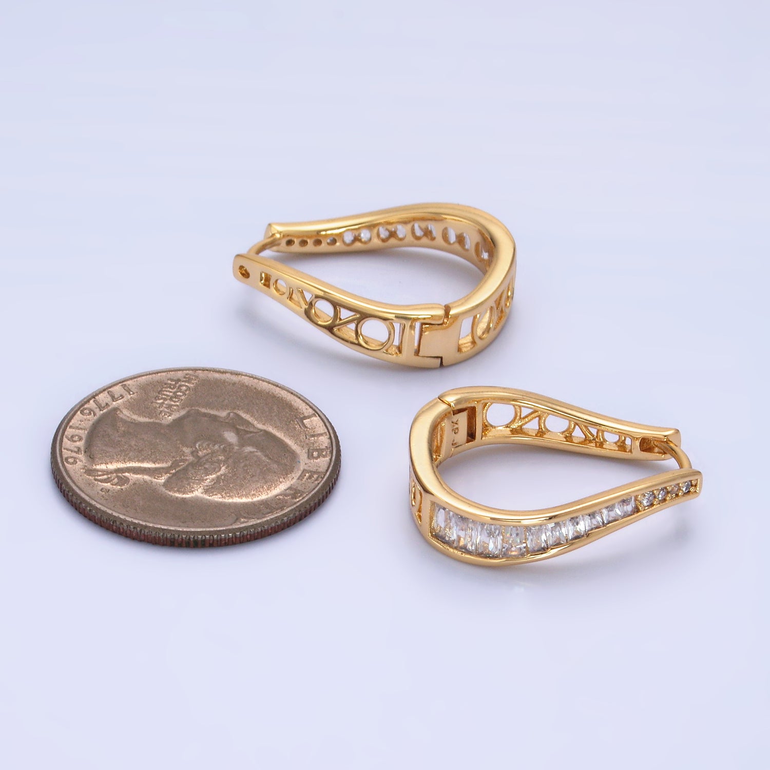 Gold Statement Gold CZ Baguette Hoops EA-0145