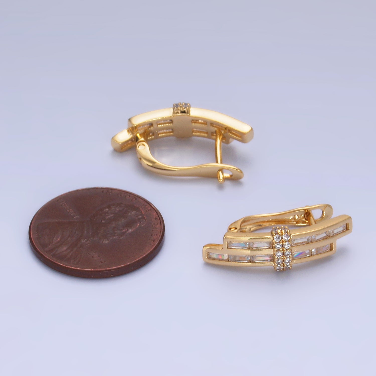 Gold Minimalist Gold CZ Baguette Huggies EA-0146