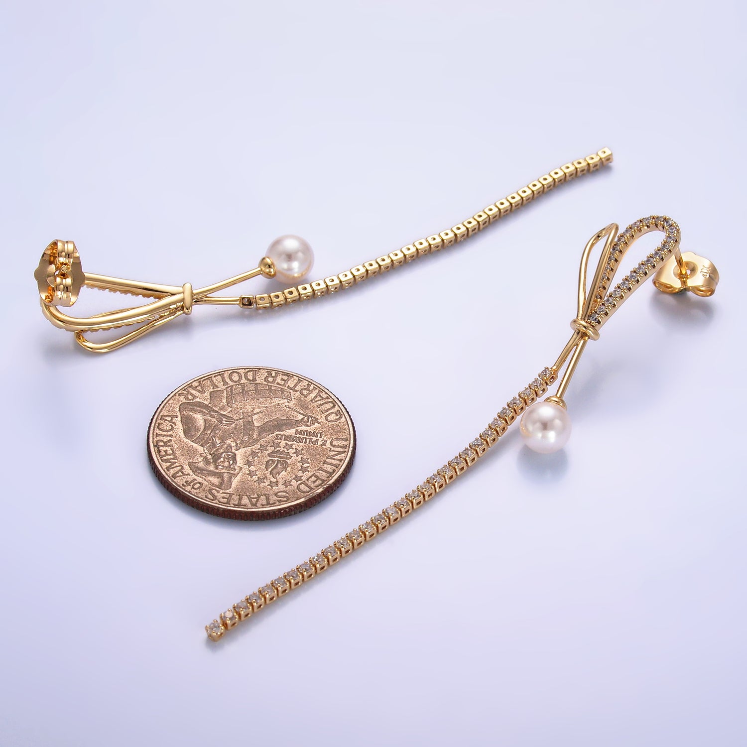Gold Dainty Gold CZ Bow Dangling EA-0166