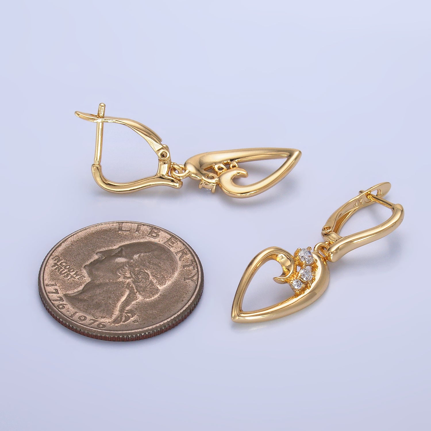 Gold Petite Gold CZ Heart Dangling EA-0141