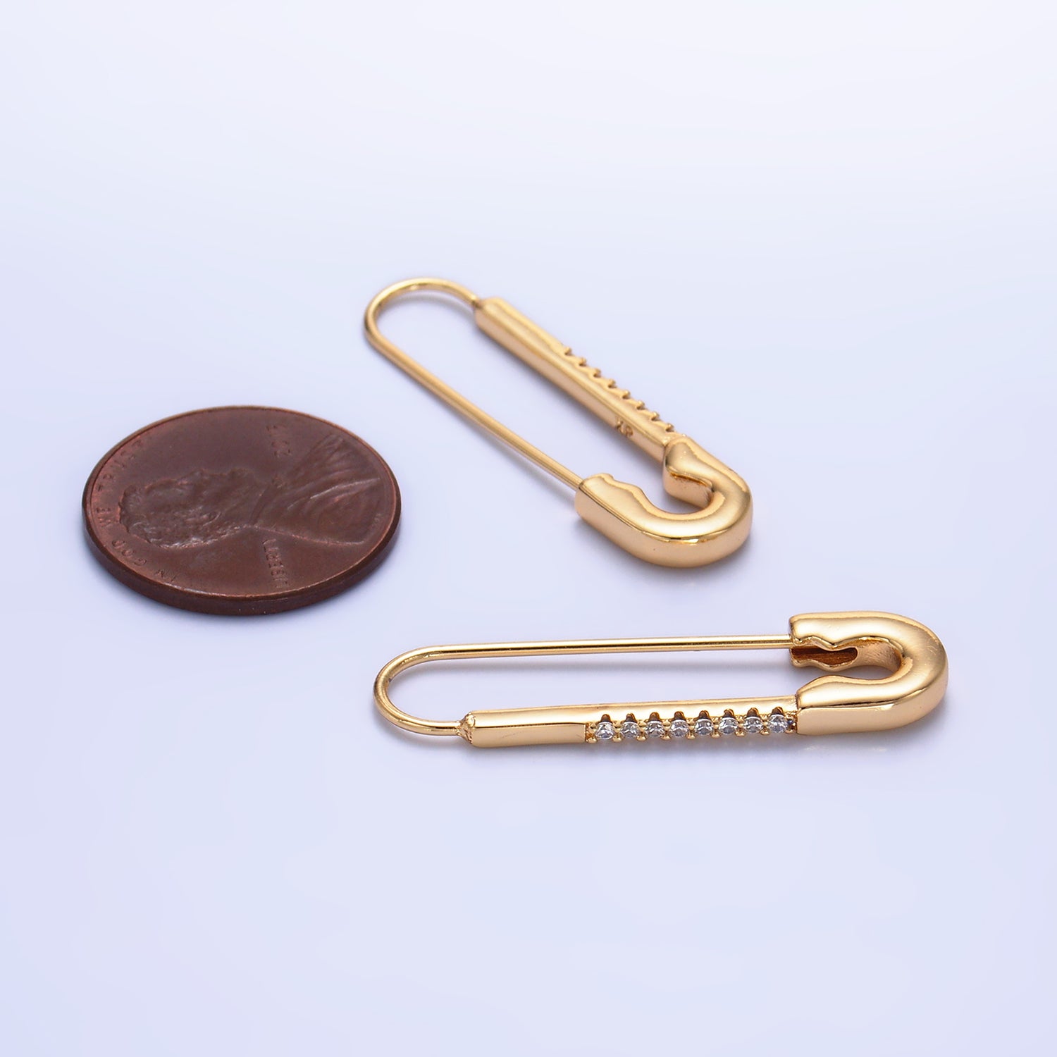 Gold Classic Gold CZ Safety Pin Hook EA-0171