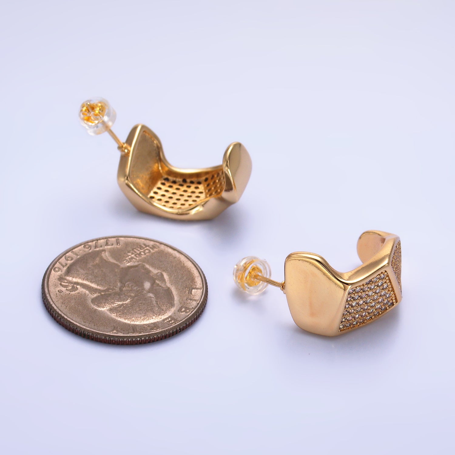 Gold Geometric Gold CZ Statement Posts EA-0173