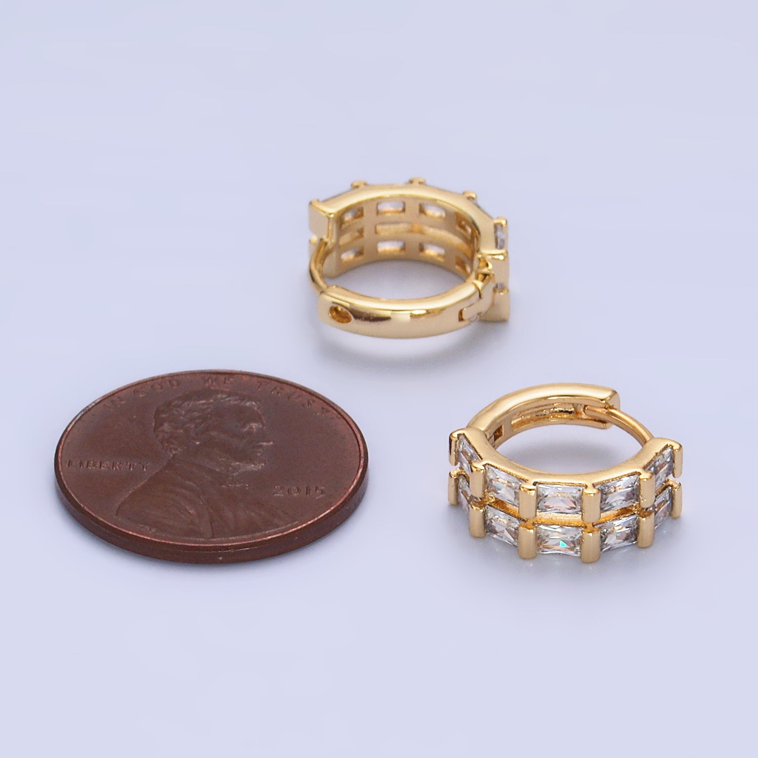 Gold Minimalist Gold CZ Baguette Huggies EA-0148