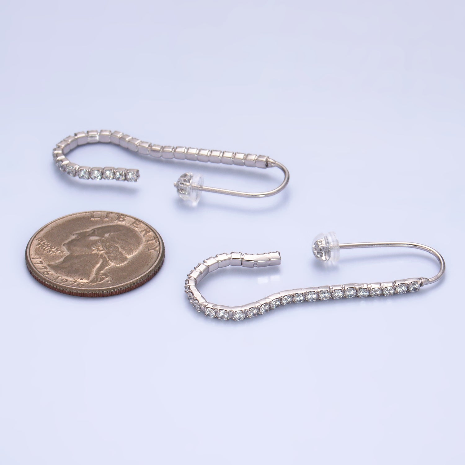 Silver Classic Rhodium CZ Dainty Hook EA-0152