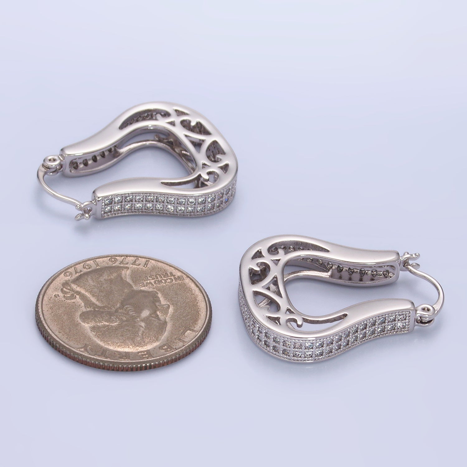Silver Vintage Rhodium CZ Hoops EA-0153