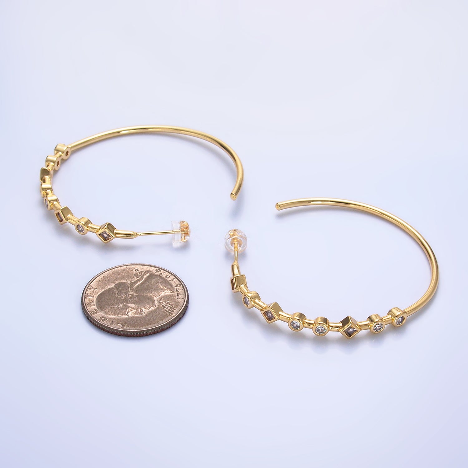 Gold Minimalist Gold CZ Geometric Hoops EA-0179