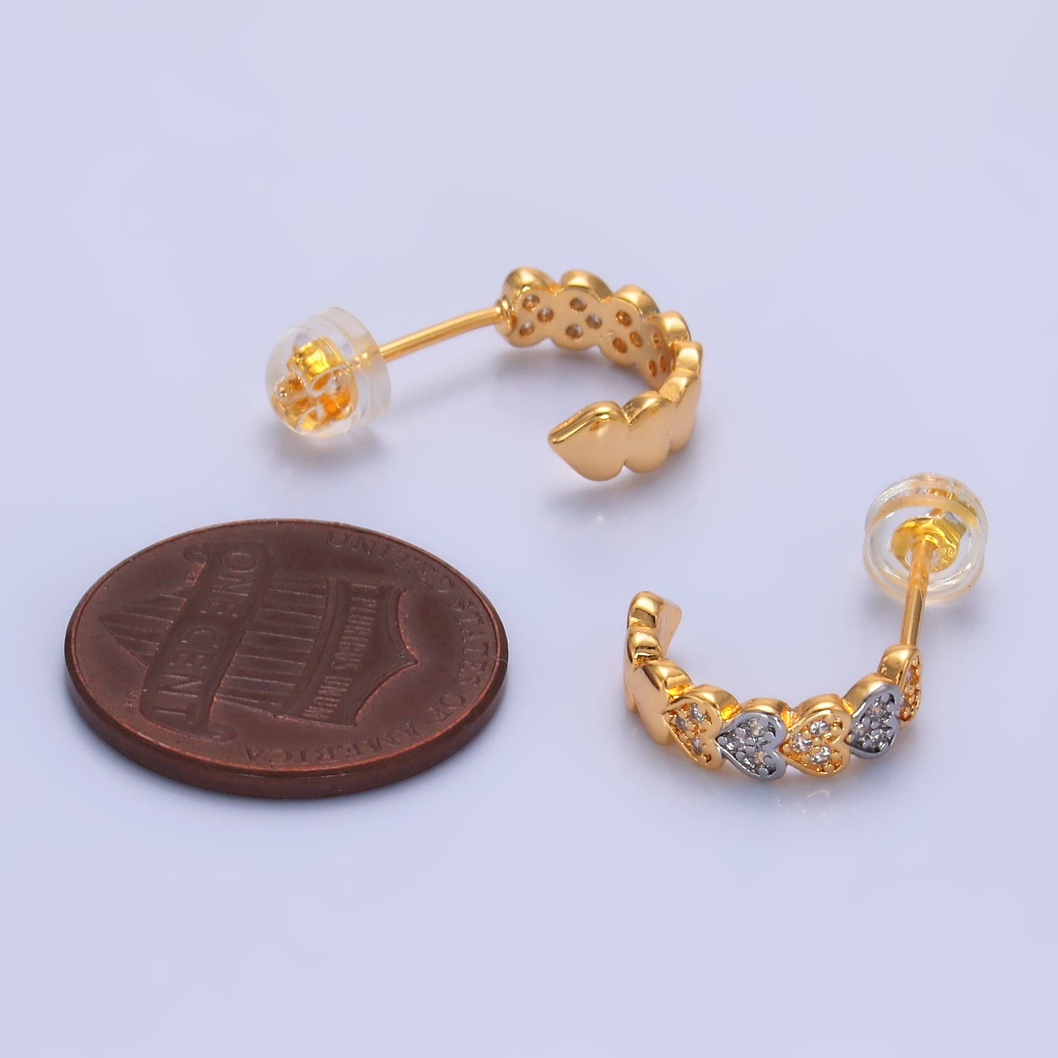 Gold Dainty Gold CZ Heart Posts EA-0237