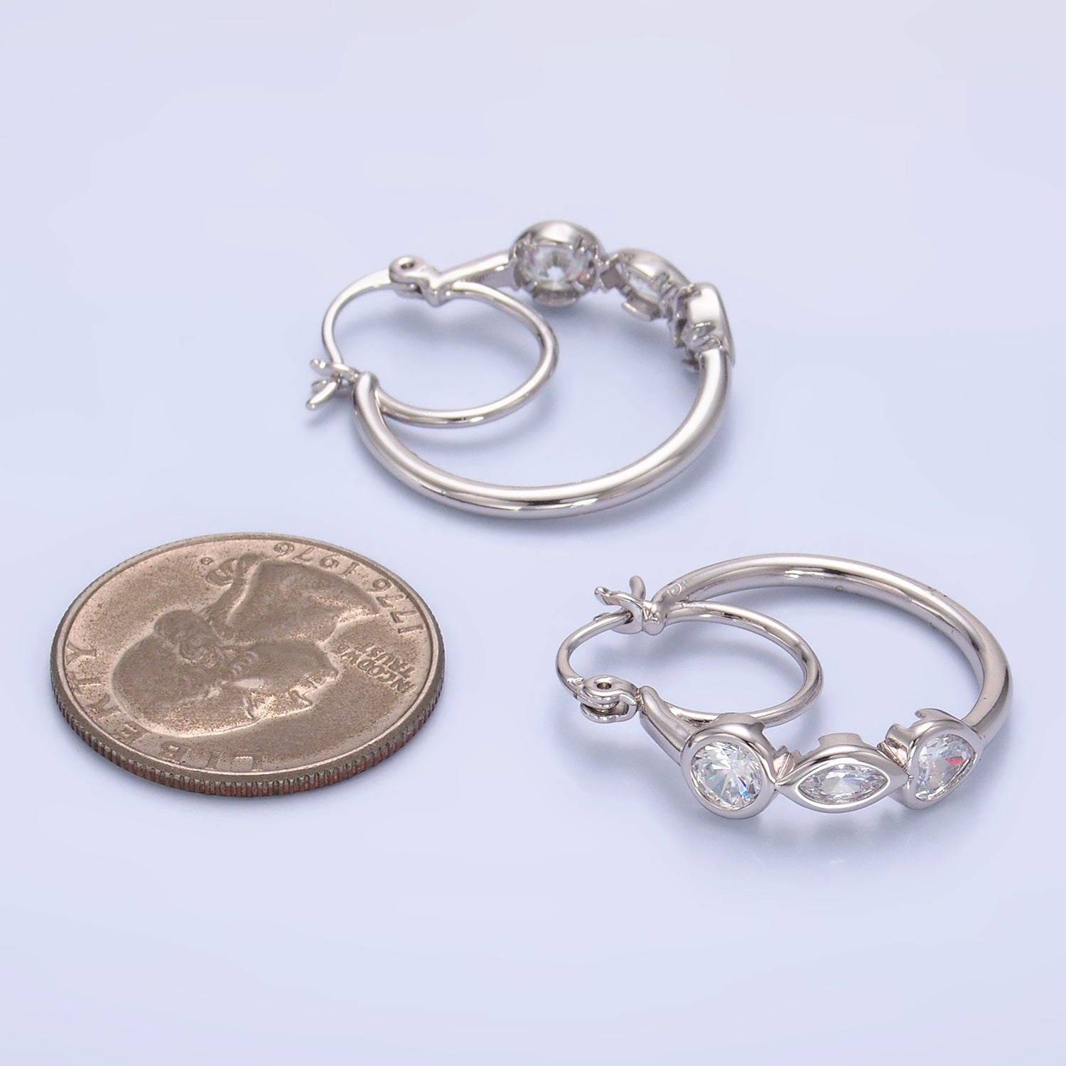 Silver Petite Rhodium CZ Heart Hoops EA-0136