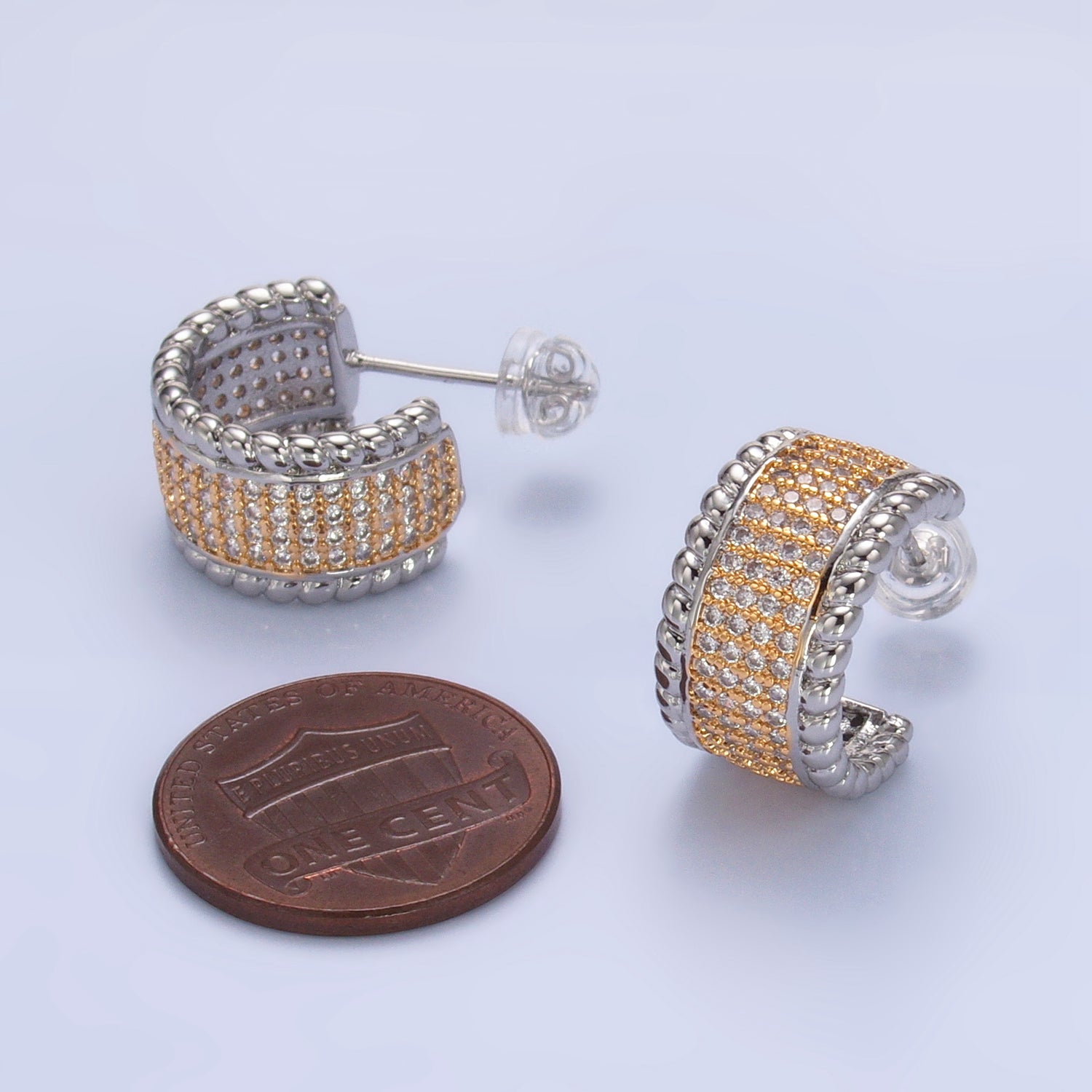 Silver Classic Gold CZ Statement Posts EA-0104