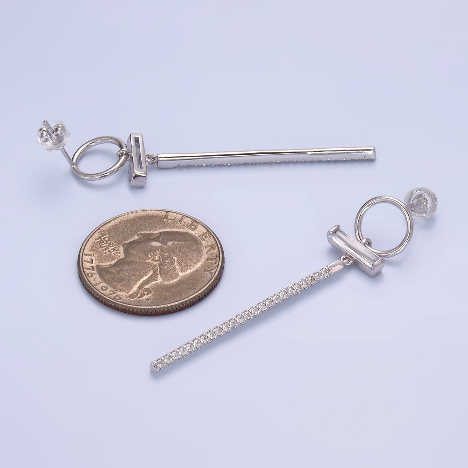 Silver Classic Rhodium CZ Vintage Dangling EA-0150