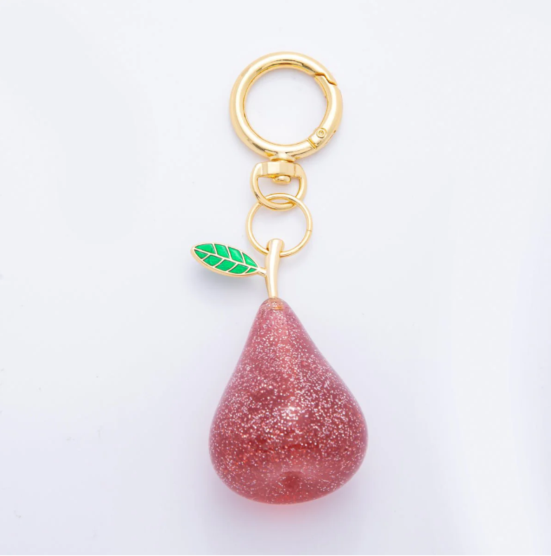 Red Pear Fruit Glitter Resin Bag Charm Keychain ✦ BC-21WB116 BC-21WB117