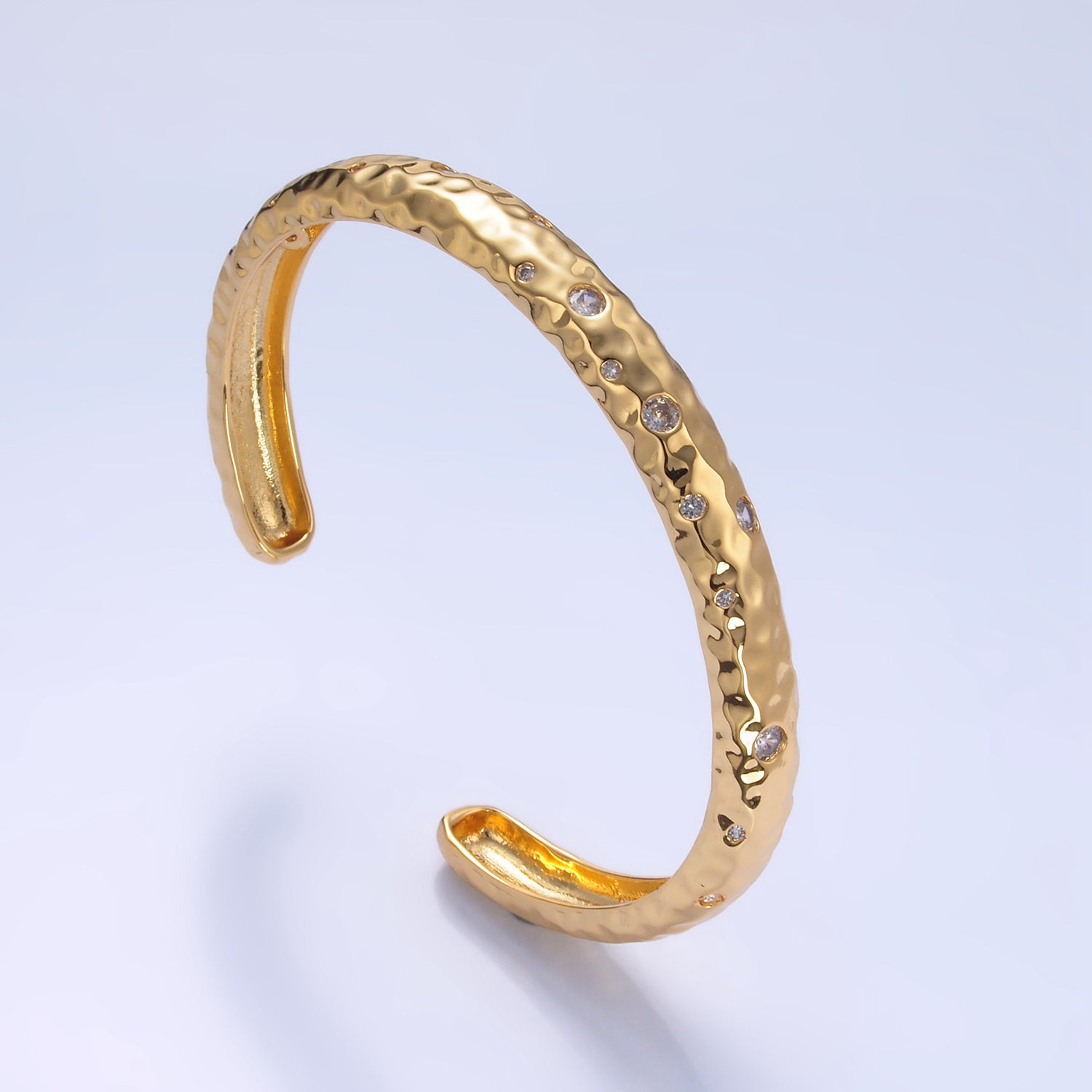 Dainty Hammered Gold CZ Cuff Bangle ✦ BR-21WA2659