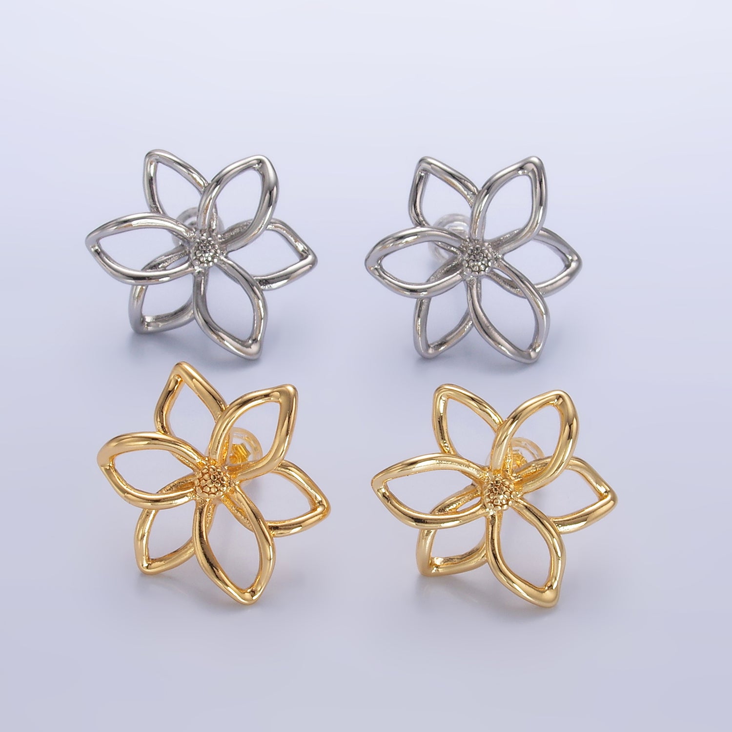 Gold Dainty Gold or Silver CZ Flower Studs EA-0235 EA-0236