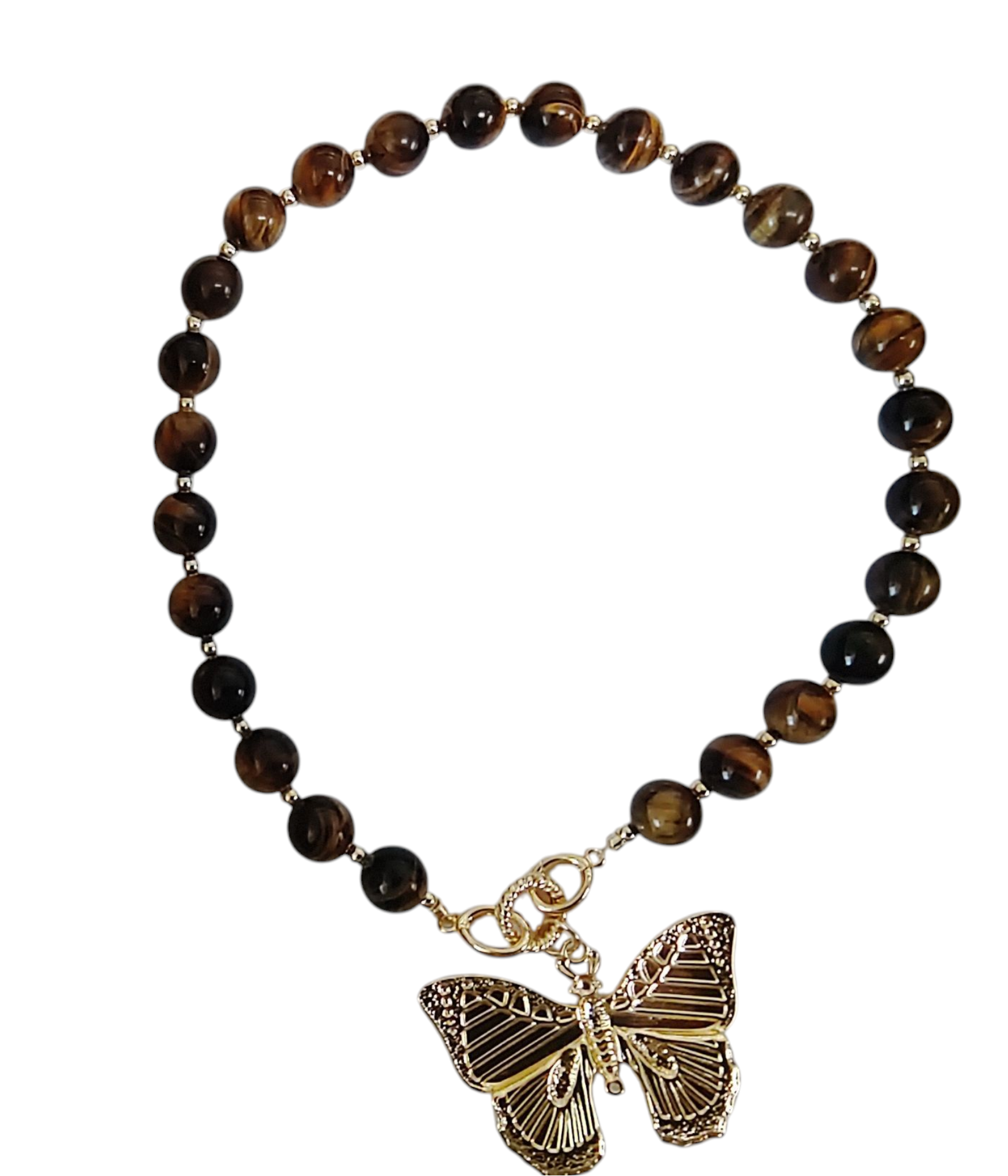 TIGER EYE BEADED NECKLACE WITH BUTTERFLY PENDANT NC-SJ2039