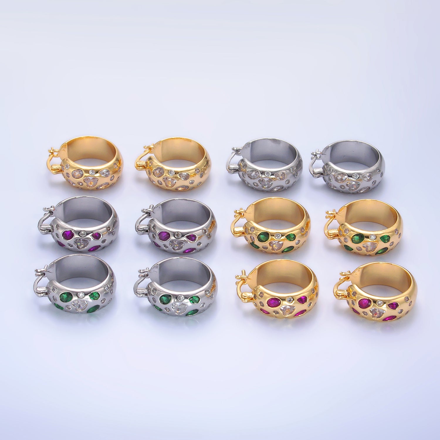 Gold Chunky Gold Or Silver CZ Thick Hoops EA-0242 EA-0243 EA-0244 EA-0245 EA-0246 EA-0247