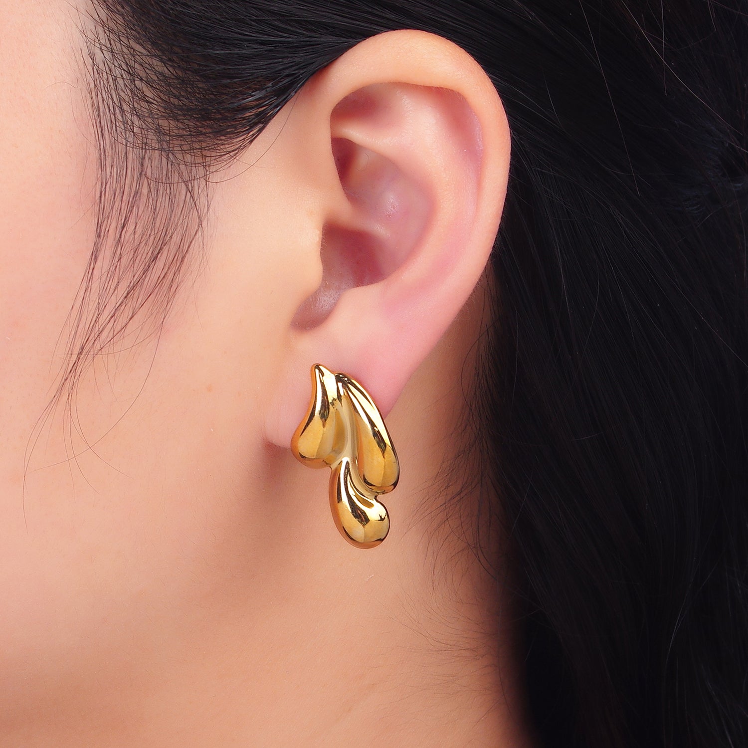 Water droplet gold plated design ear studs   EA-0176