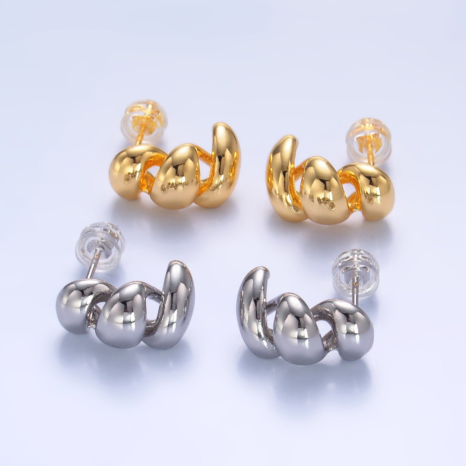 Gold Stacked Gold or Silver Twisted Posts Earring-00117 Earring-00118