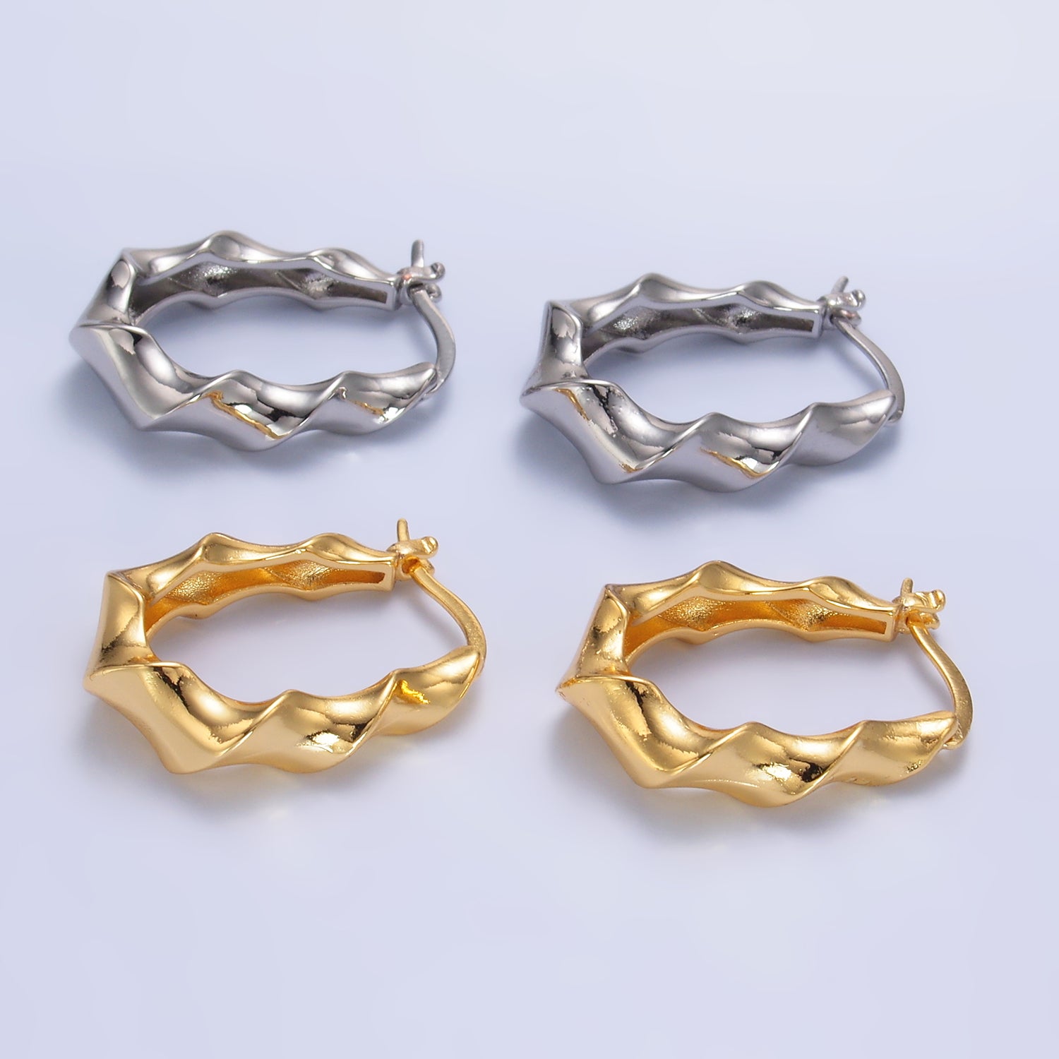 Gold Chunky Gold or Silver Twisted Hoops EA-0255 EA-0256
