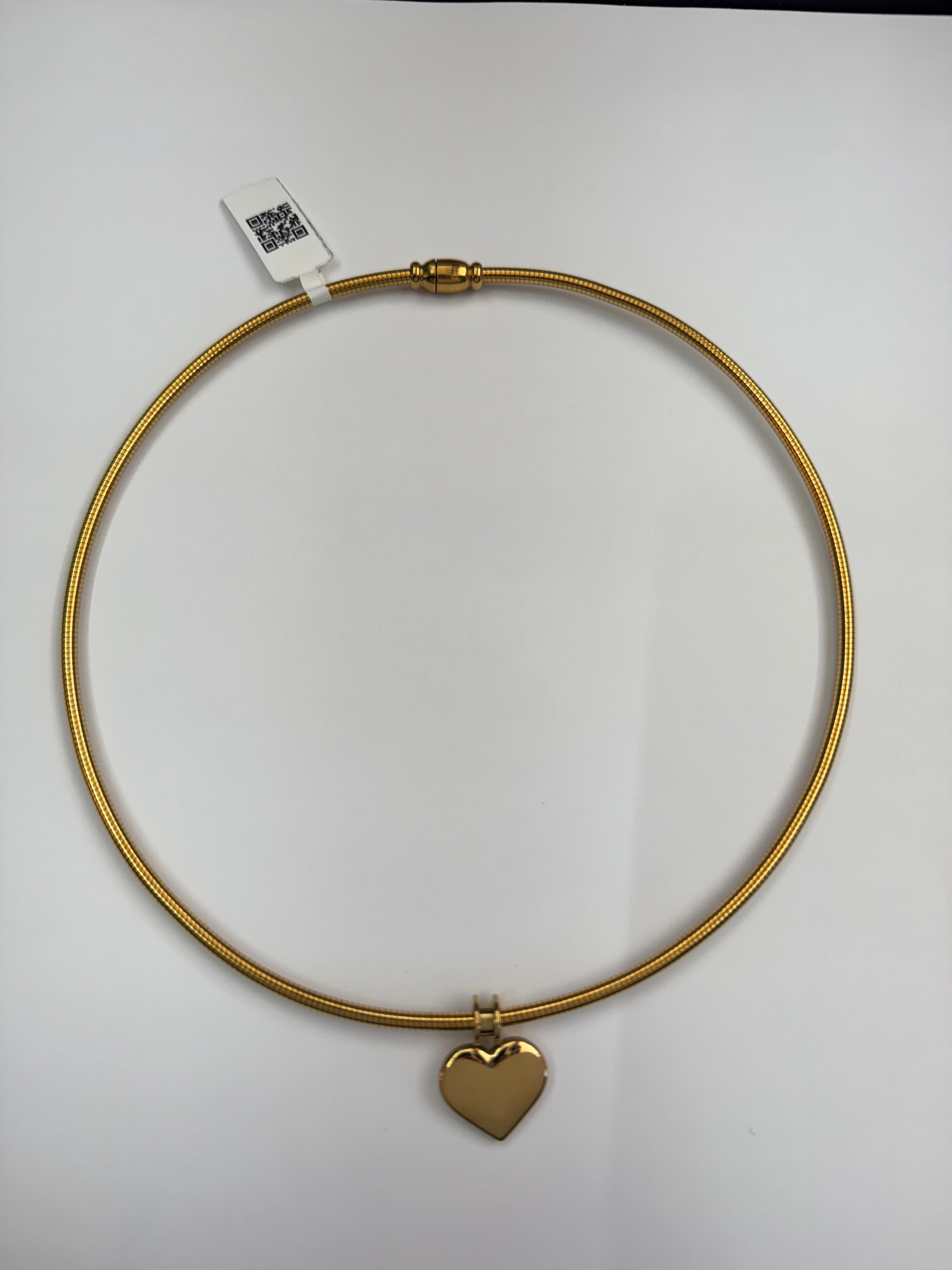 Snake Chain Heart Choker Necklace, Stainless Steel, Magnetic Clip