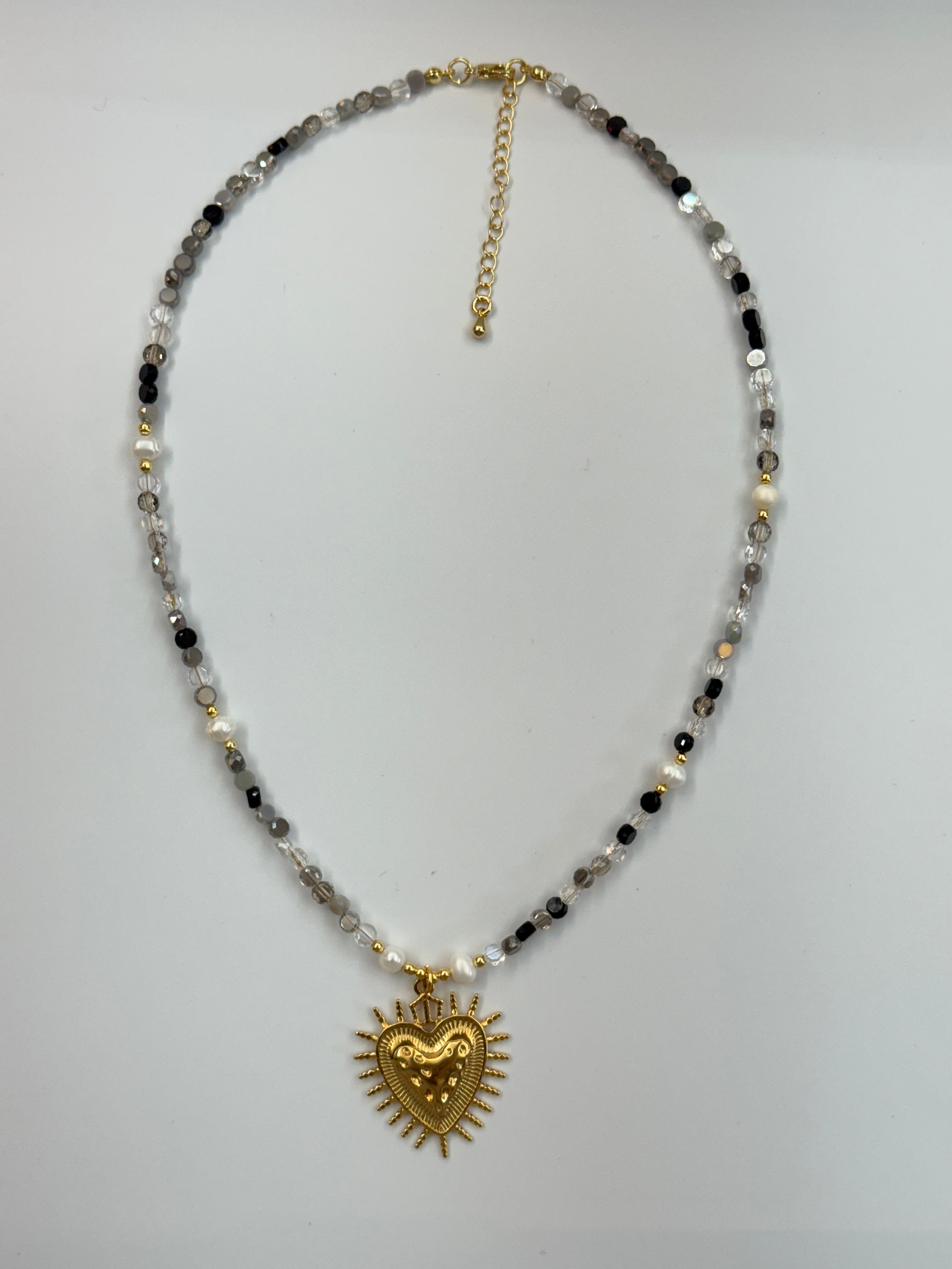 MULTI COLORED BLACK BEADED PEARL SACRED HEART NECKLACE NC-SJ2040