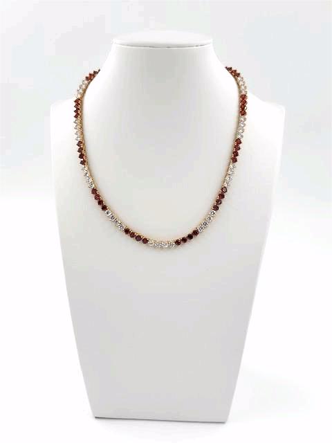 Ruby red and clear CZ Three-Prong Tennis Chain 16.5 Inch Necklace NC-21WA2063