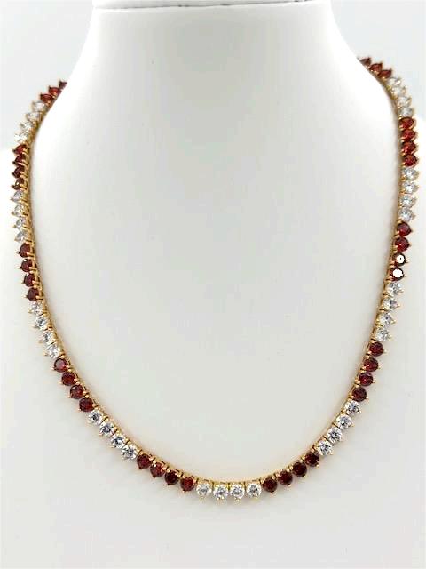 Ruby red and clear CZ Three-Prong Tennis Chain 16.5 Inch Necklace NC-21WA2063
