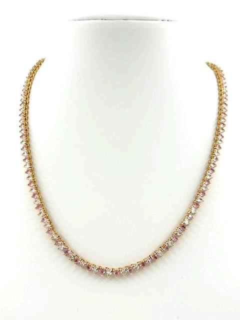 Pink and clear CZ Heart Tennis Chain 16 Inch Necklace NC-21WA2086