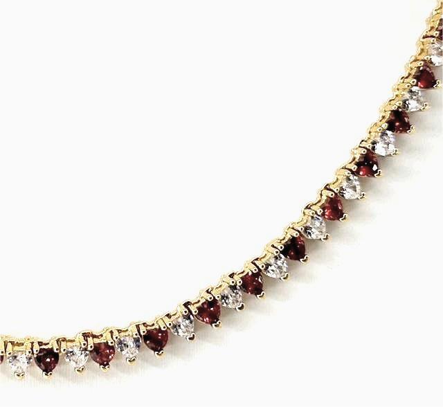 Ruby red and clear CZ Heart Tennis Chain 16 Inch Necklace NC-21WA2235