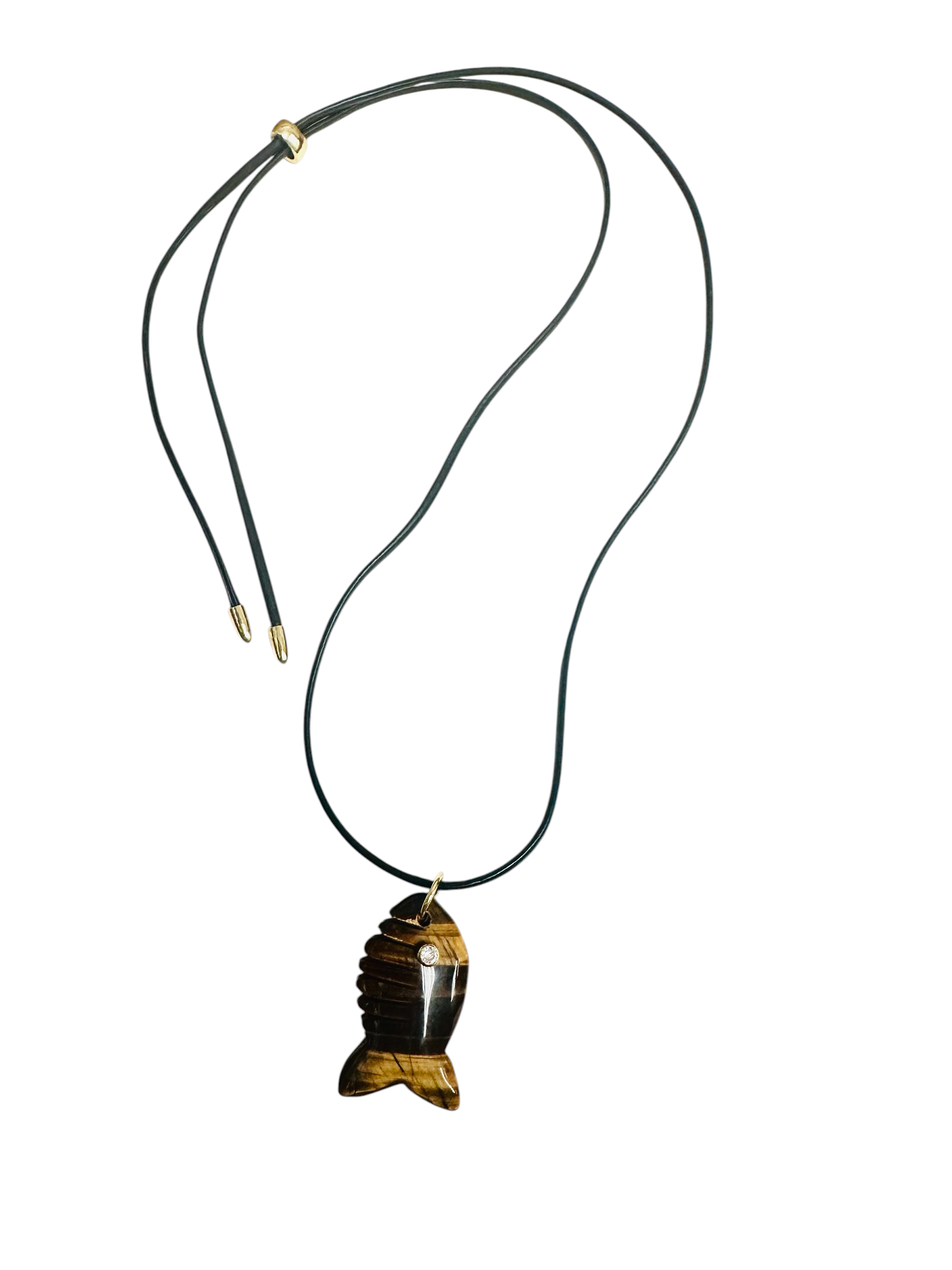 Black cord necklace with brown gem fish pendant ✦ NC-SJ2000