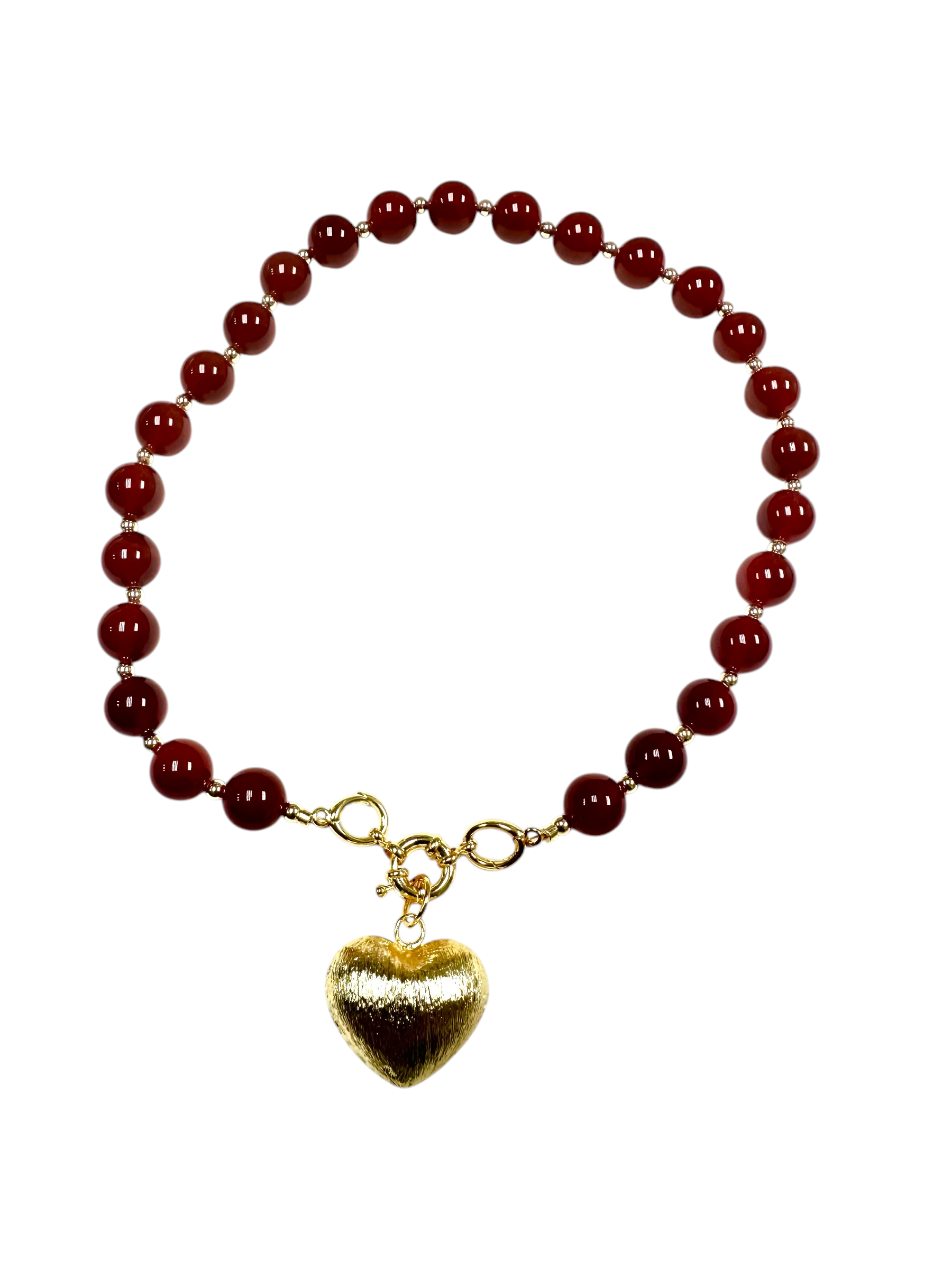 Carnelian beaded necklace with ribbed heart pendant ✦ NC-SJ2038