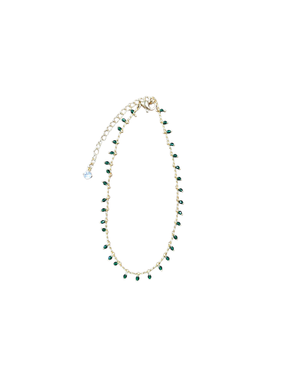 Dark Green Multifaceted Crystal Drop Link Anklet ✦ AN-SJ0414