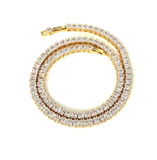 18K Gold Filled 5.5mm Clear CZ Baguette Square Tennis Chain Adjustable Necklace NC-21WA3268