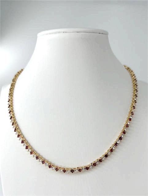 Ruby red and clear CZ Heart Tennis Chain 16 Inch Necklace NC-21WA2235